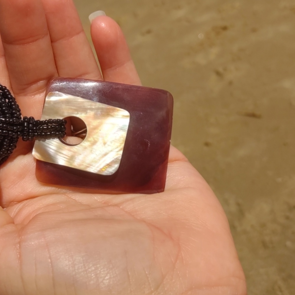 Seashell Abalone Black Beaded Toggle Necklace - image 4